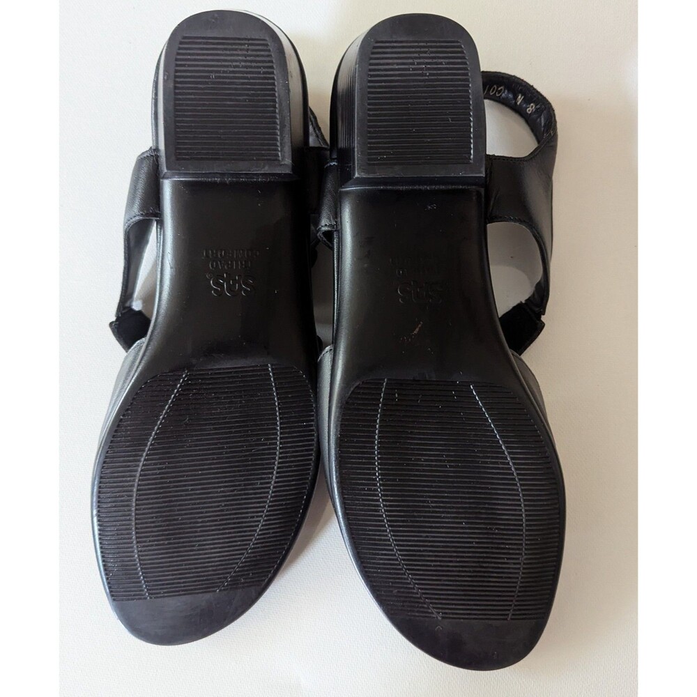 SAS Suntimer Sandals Women 8N Black Leather T-Strap Block Heel Comfort Shoes - Picture 8 of 11